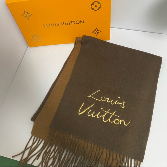 Louis Vuitton Brown and Gold Scarf - Picture 1 of 9